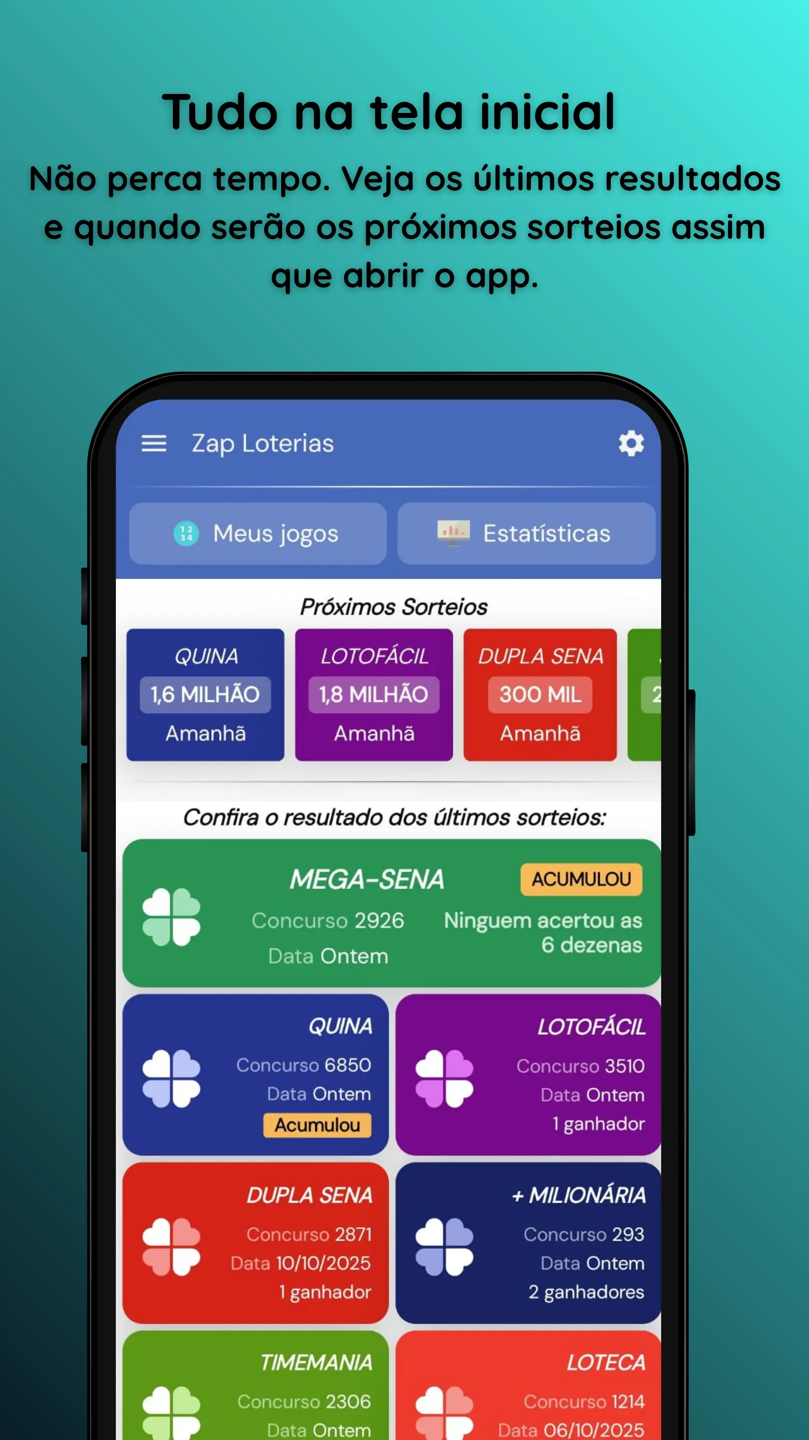 Tela de resultados — Zap Loterias